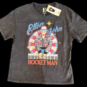 Elton John Rocket Man Graphic Band Tee Charcoal Gray Size Medium NWT
